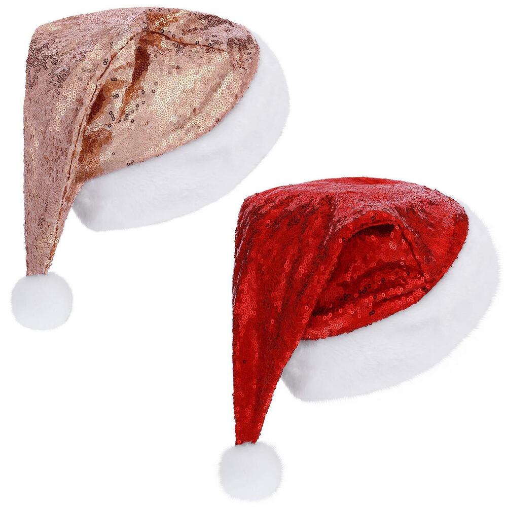 8867 2 Pieces Christmas Sequin Santa Hat Sparkly Glitter Hats for Christmas